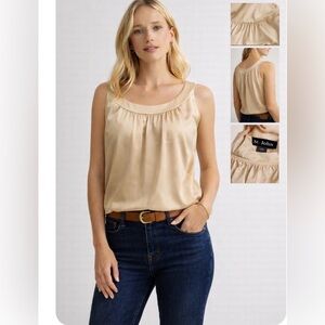 St. John Champagne Gold Sleeveless Gathered Blouse